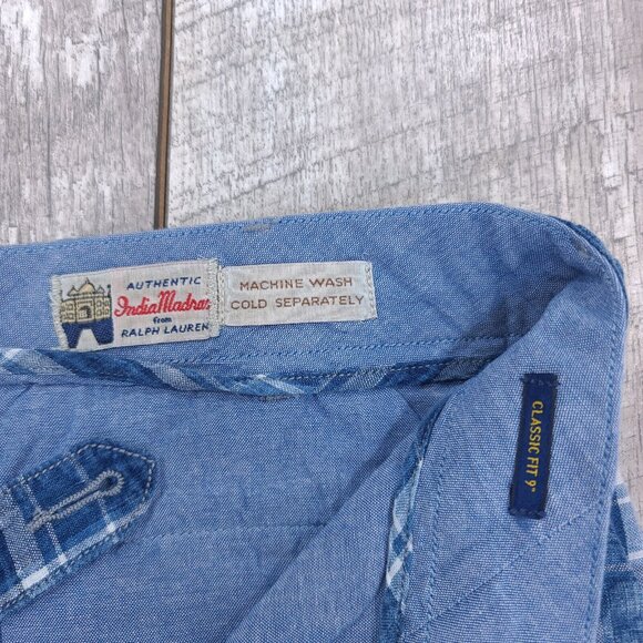 Polo Ralph Lauren Mens Indian Madras Linen Shorts Size 30 Blue Plaid Bermuda - Picture 6 of 8